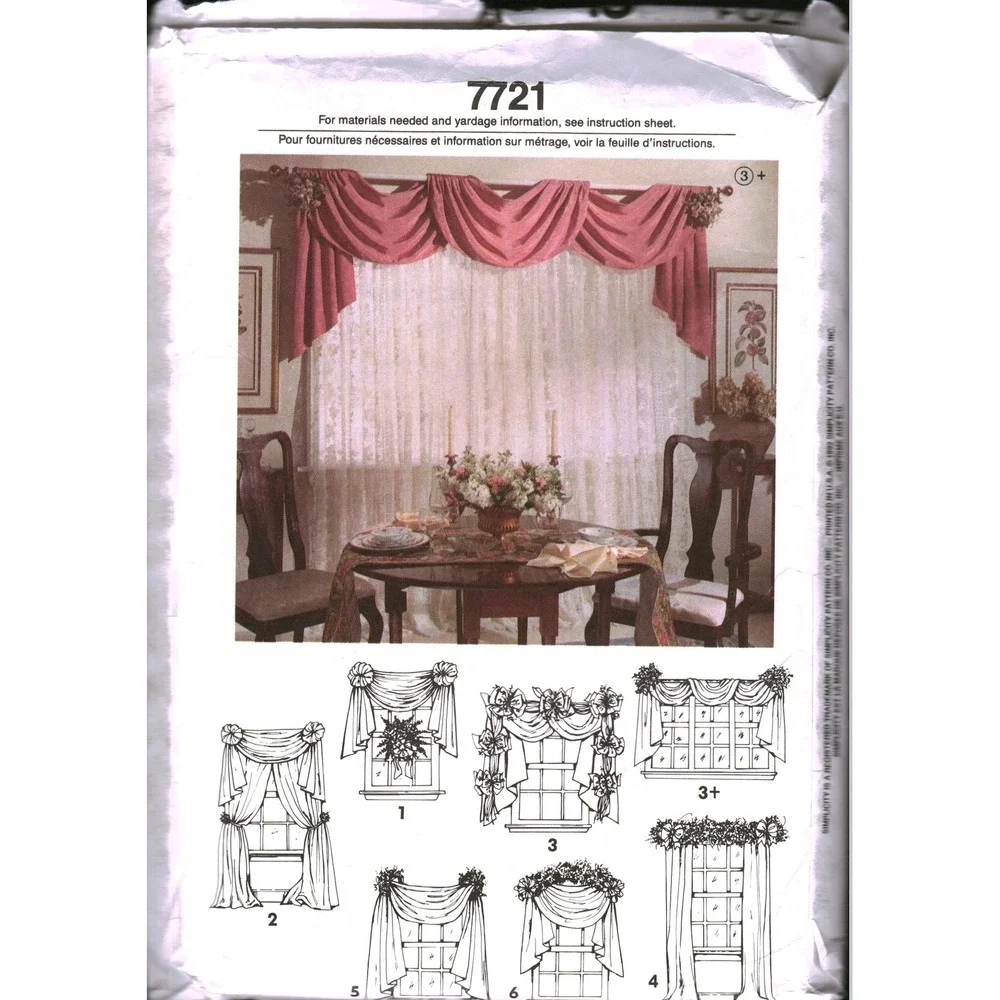 Simplicity 7721 Abbie's Jiffy 6 Pack Window Treatment Sewing Pattern One Size